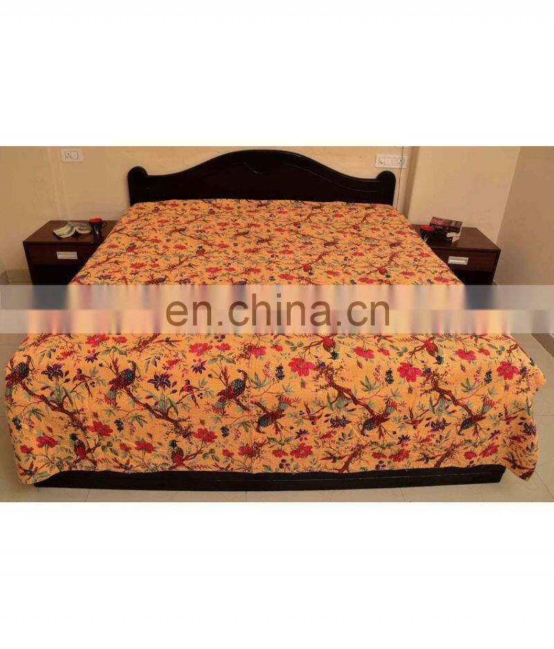 Bird Of Paradise Kantha Quilt Cotton Kantha Bird Print Bedcover Set Of 5 Pcs Bedspread
