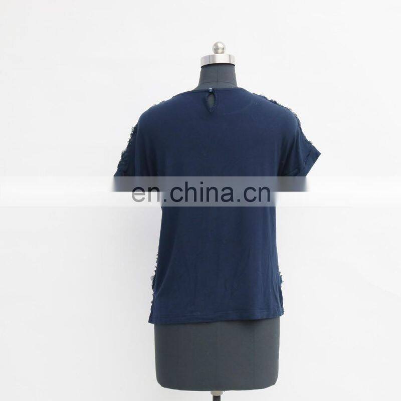 women custom 3D flower embroidery sweet 3D T-shirt