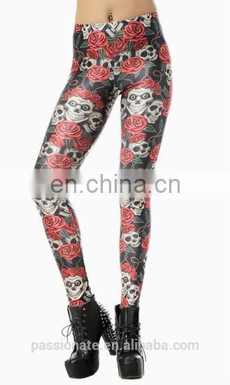 2015 Wholesale Rose Skull Printed Womens Sexy Leggings