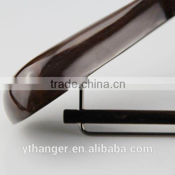 WSL013 sshiny uit hanger with locking bar shine brown wood hangers for clothes