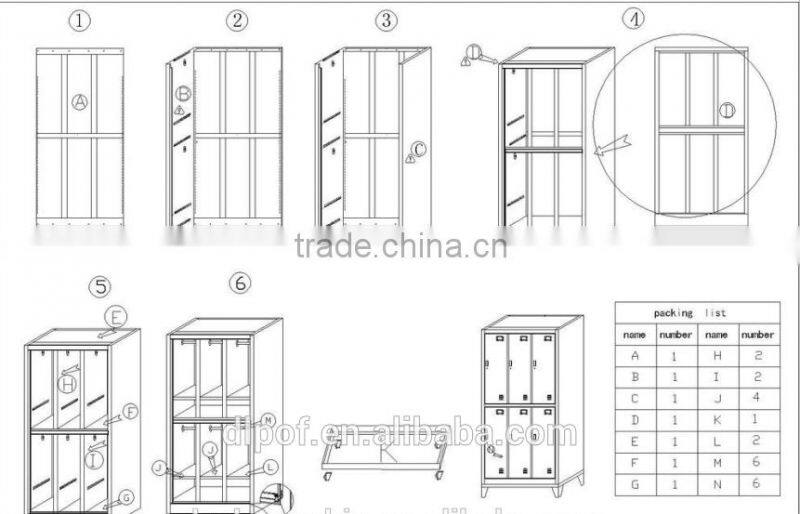 6 door colorful steel locker,6 door storage metal locker cabinet ,6 door gym colorful locker
