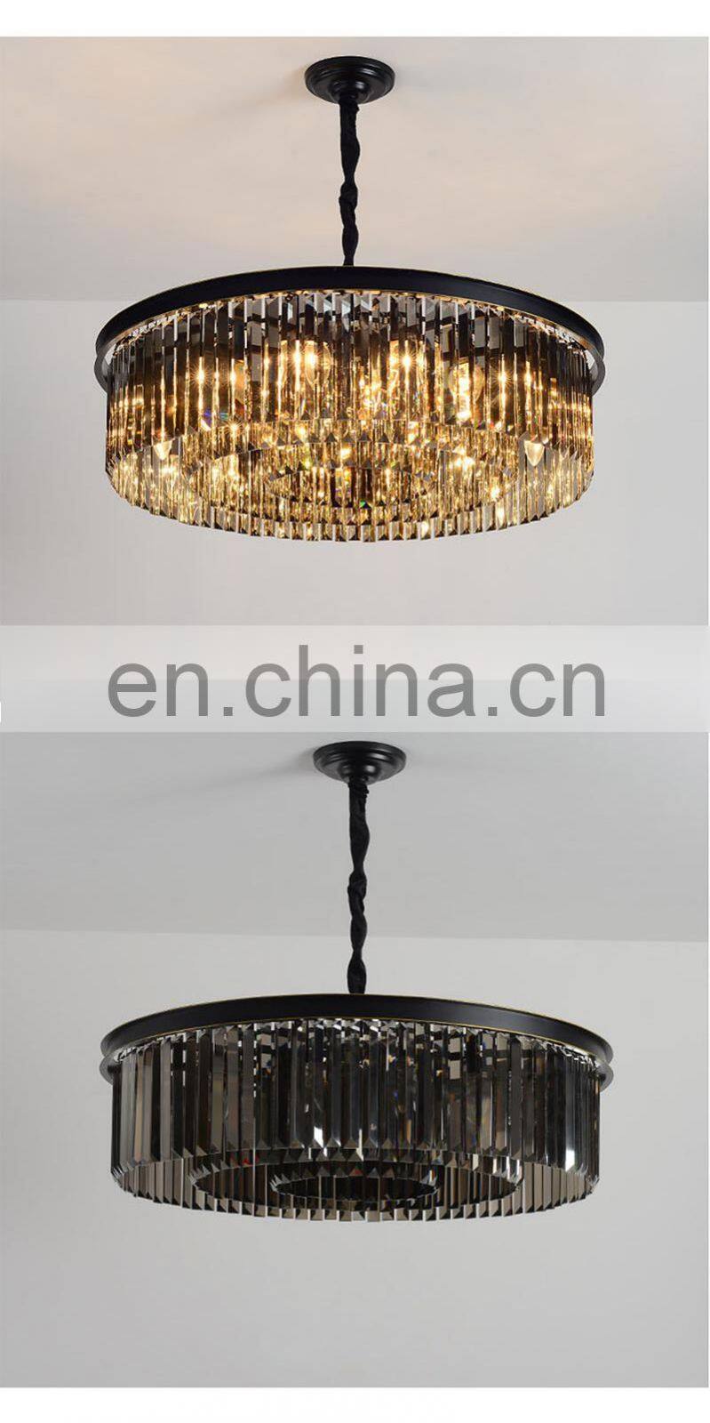2022 Newest Design big black round luxury asfour pendant lamp restaurant living room classic crystal chandeliers ceiling