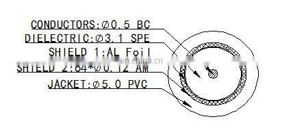 Factory Price 3C-2V Coaxial Cable 75 Ohm With TV Antenna Connector