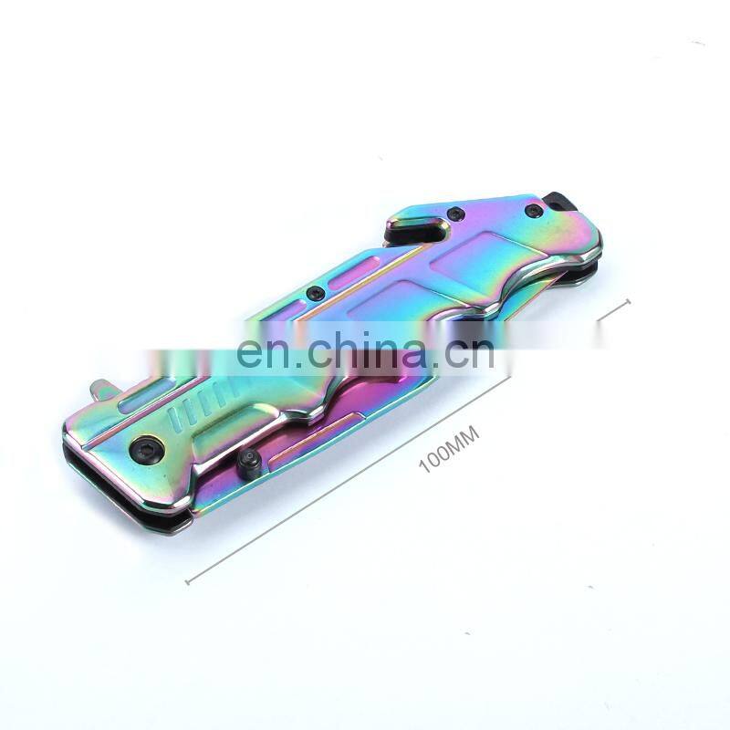 Blue peptide Handle Outdoor Survival Rescue Stainless Steel Folding Pocket Knife with Seatbelt Cutter