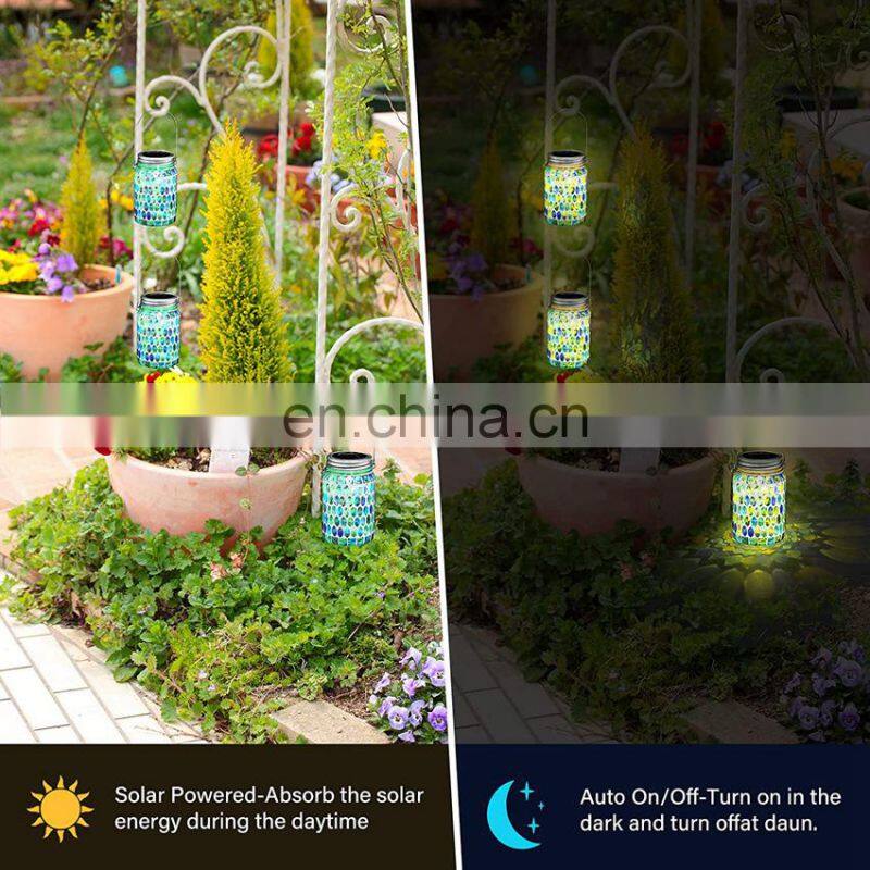 Mosaic Lantern Solar Light Outdoors Glass Mason Jar Lights Solar Hanging Light Waterproof Solar Table Lamp Solar Night Light