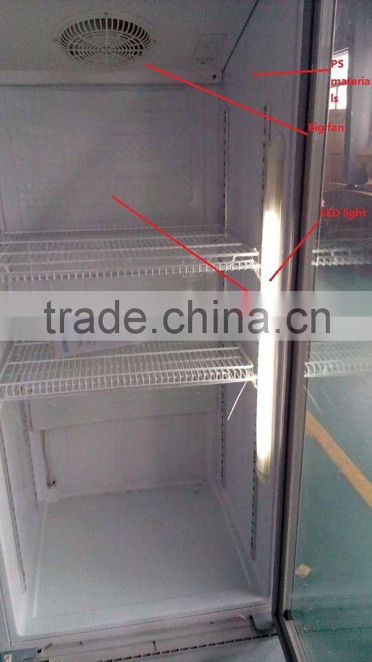 Tempered glass door big side LED light showcase for south america market