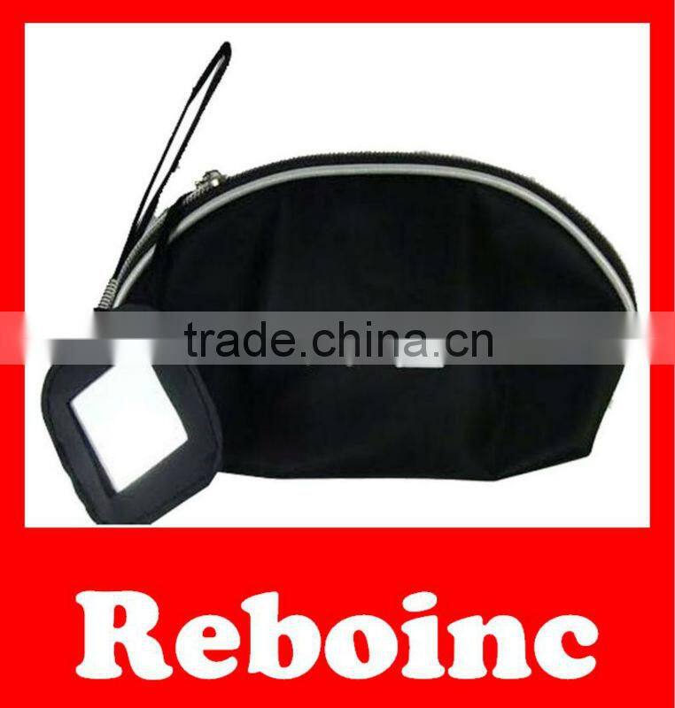 black patent leather cosmetic bag