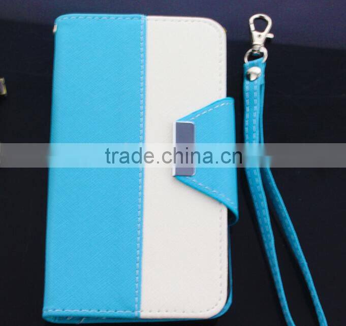 two color Flip Wallet Leather Mobile Phone Case Cover samsung S6 with hand strap