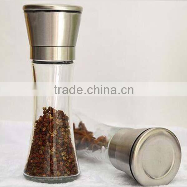 Amazon Manual Brushed Stainless Steel Salt and Pepper Mills Grinder Stunning Glass Body pepper grinder long bottle