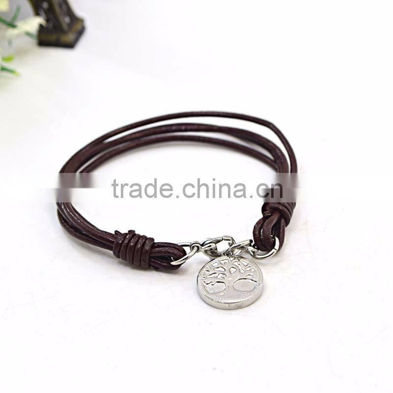 wholesale leather engravable bracelets with pendant mens leather bracelet