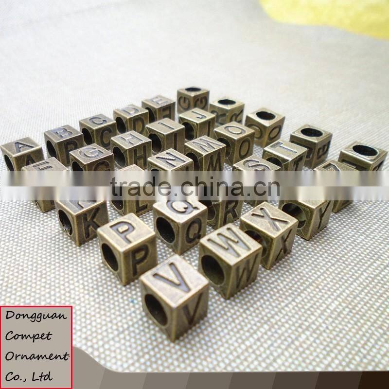 Diy bracelet alloy jewelry accessories The ancient bronze square 7 x7mm 26 English letters beads