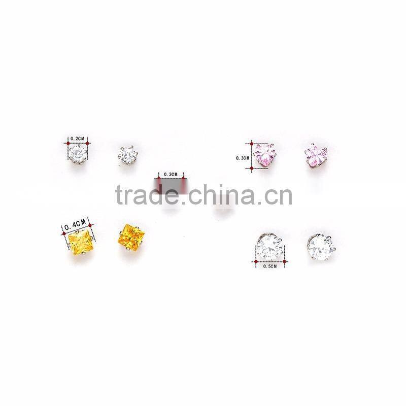 Bulk Wholesale Costume Jewelry Round Heart Square Shape Zircon Earrings Sets