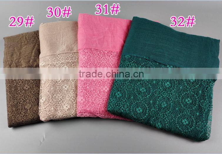 Wholesale Solid Color Cotton Linen Lace Fashion Ladies Scarf