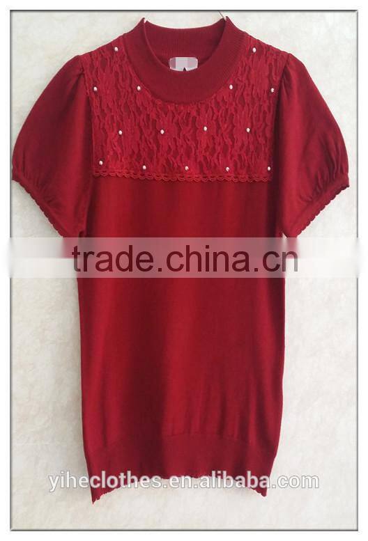 Decent little turtle neck knitting wear short-sleeve lace pullover
