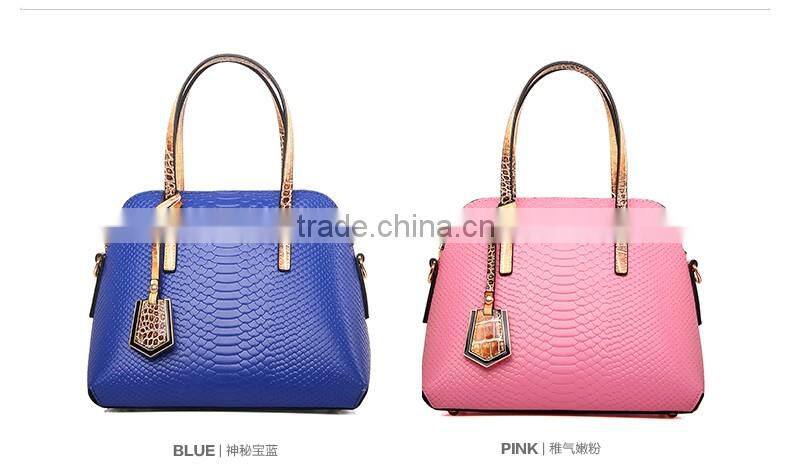 Fashion snake skin pattern ladies' leather handbag at low price