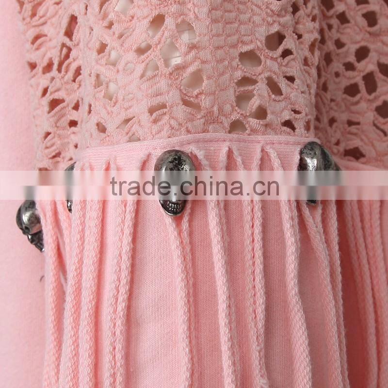 PT-045 Tassel Splicing Cut-Out O-neck Cotton Long Sleeves T-shirt