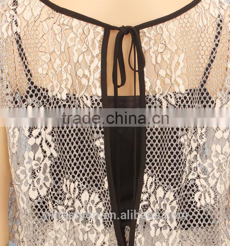 wholesale women clothing girls' lace sleeveless blouse with waist strap