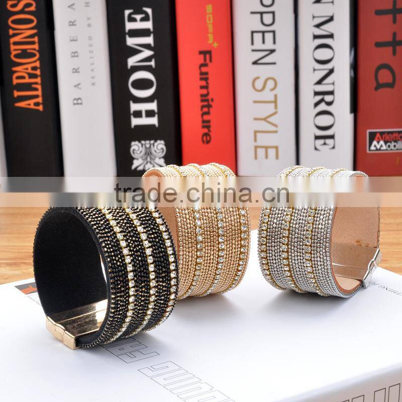 MBRL05 Hot selling 12 layers leather bling wrap crystal bracelet
