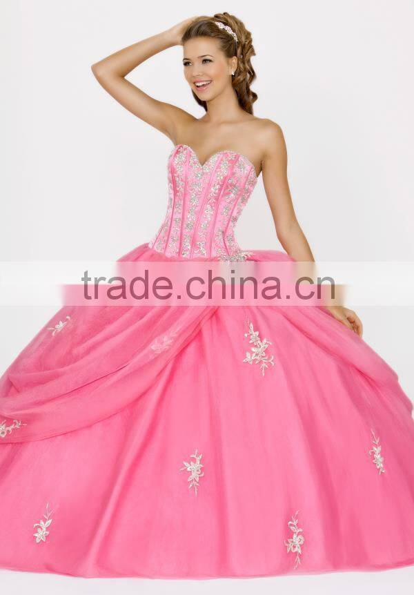 New Design Sweetheart Floor Length Applique Champagne Stain Quinceanera Dress HAQ-004