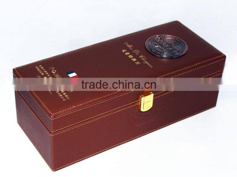 Antique Faux Leather Wine Box/Wooden Wine Carrier/PVC Wine Case