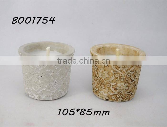 534 White unscented candle for outdoor usage stone granule in cement tank pot candles
