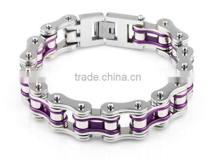 Wholesale Stainless Steel Biker Chain Bracelet Cool Unisex Purple Motorcycle Biker Chain Bracelets