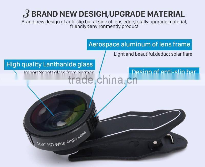 No Distortion Wide Angle Lens Clip HD 165 Degree Mobile Phone Wide Lens for iPhone 6S SE Samsung S8 S7 Huawei P9