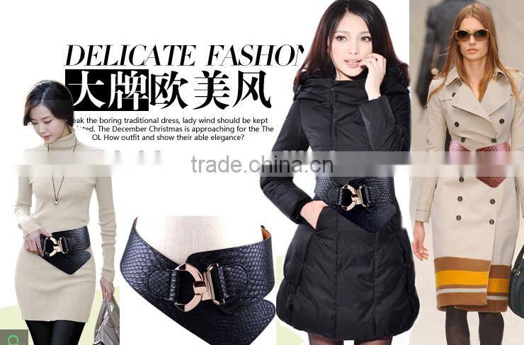 korea style winter new fashion ladies and women alloy hook buckle snakeskin leather super wide waist belt for long down coat