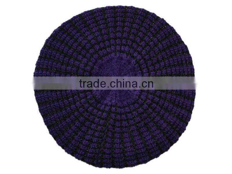 women lurex popcorn knitted beret hat