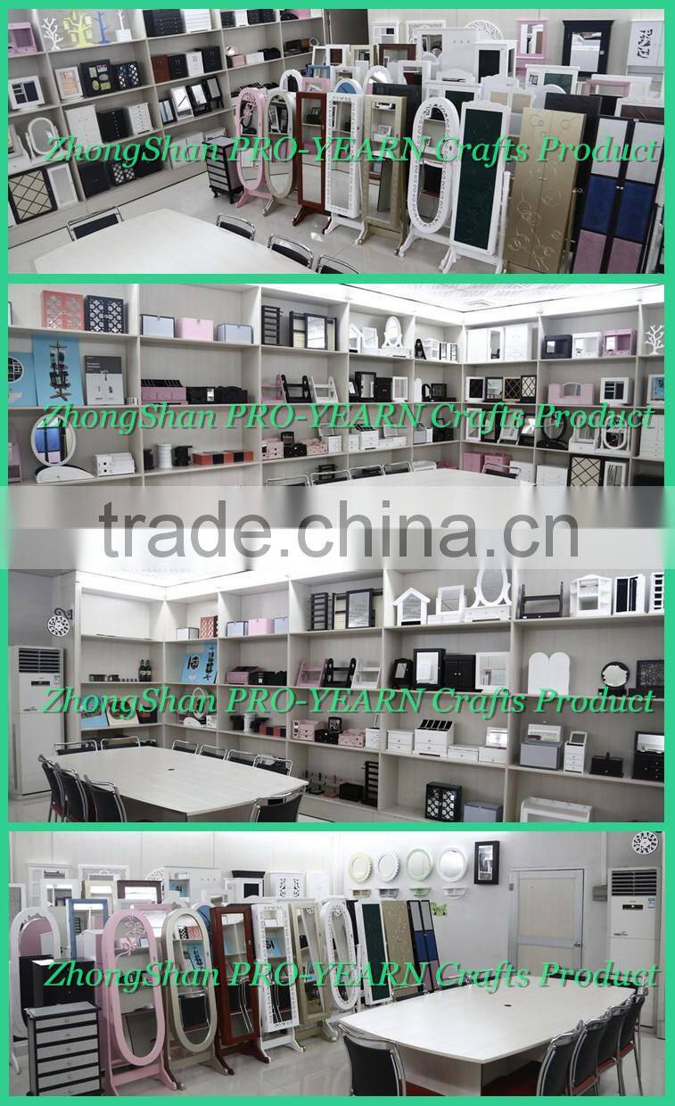 Floor standing Wooden Furniture Chinese Mirrored Jewelry Cabinet with LED Lights inside and Wavelike Door Top and Classic Design