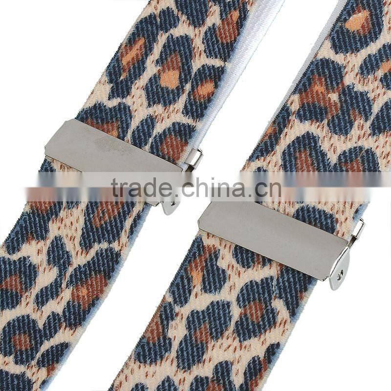 High quality girls pants jeans suspenders leopard printed X shape suspenders