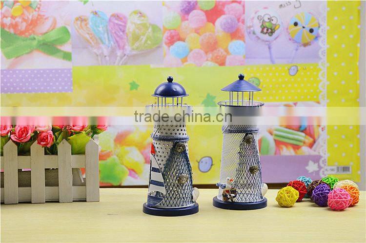 2015 new design mediterranean style lighthouse metal candle holder