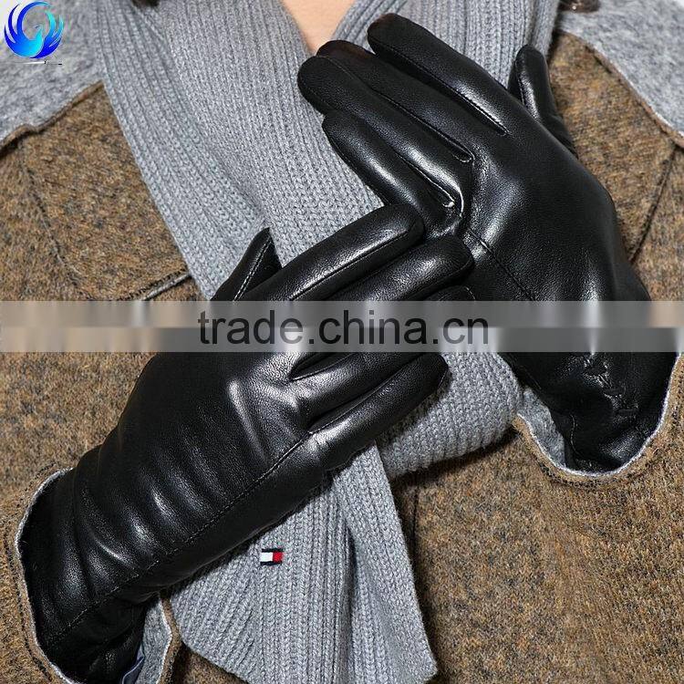 2016 custom winter ladies black sheepskin leather gloves for touch screen