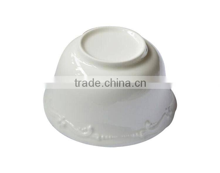 Wholesale fine royal new bone china white embossed ceramic soup bowl with crown design