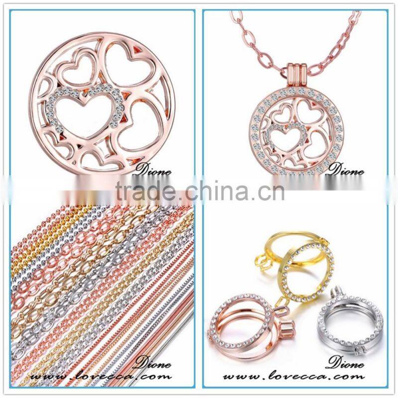 Alloy Necklace Locket, Coin Gold Necklace,Charm Crystal Necklace Women