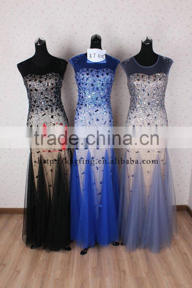 Magnificent Cap Sleeve Transparent Fishtail Beaded Bling Long Lebanon Evening Dress
