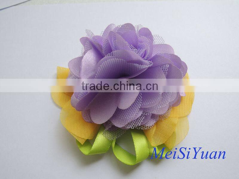 Purple chiffon mesh flower for garment