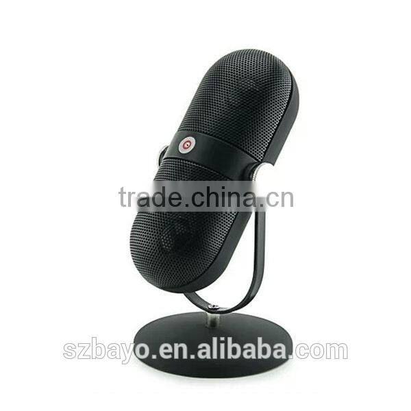 Metal Stand Mic microphone shape Wireless Stereo Bluetooth Capsule Speaker Mini Pill Bluetooth Speaker