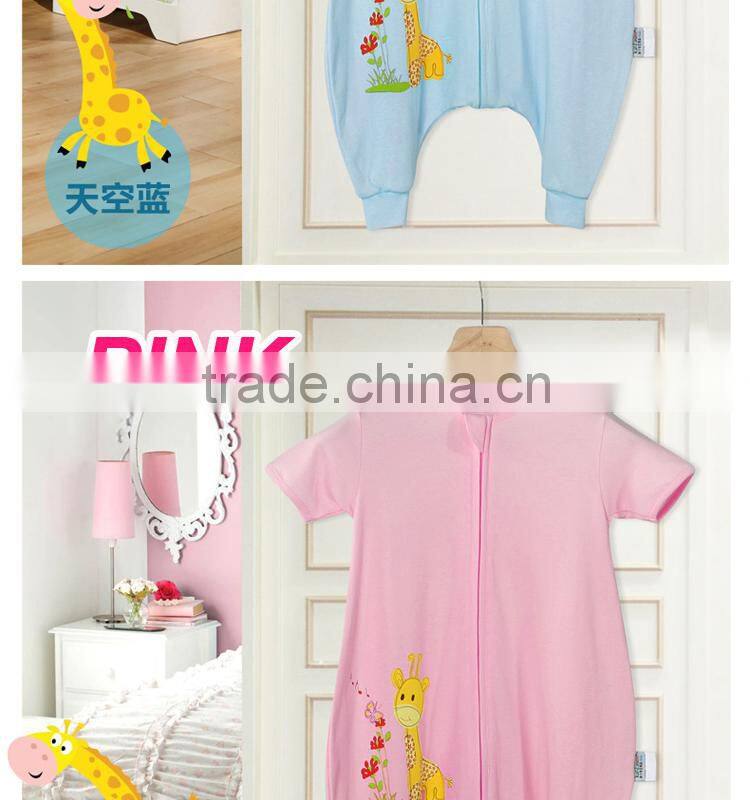 100% cotton Baby short sleeve sleeping bag for spring and summer fall pink style