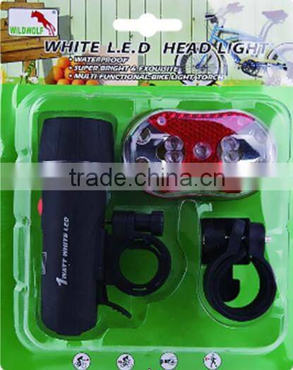 2015hot sale bicycle front light+rear light set 1wat super bright light set bike light set