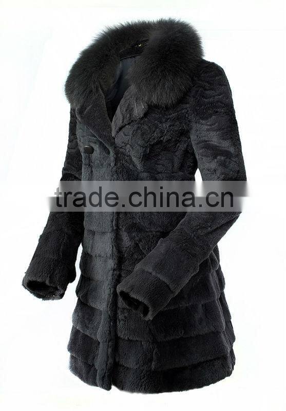 rabbit and sheepskin long jacket for women