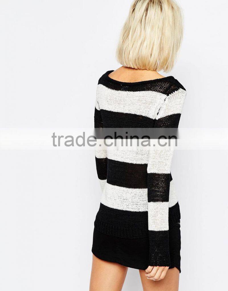 High fashion design wool ribbed pullover cashmere sweater pullover wide tripe pullover