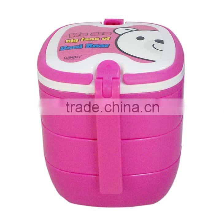 Square shape four layer plastic lunch box with handle,BPA free
