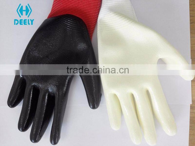 13 gauge Red polyester liner with black nitrile safety working gloves