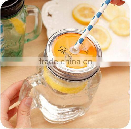 400ml Glass bottle mason jars with color painted wholesale with caps and straws