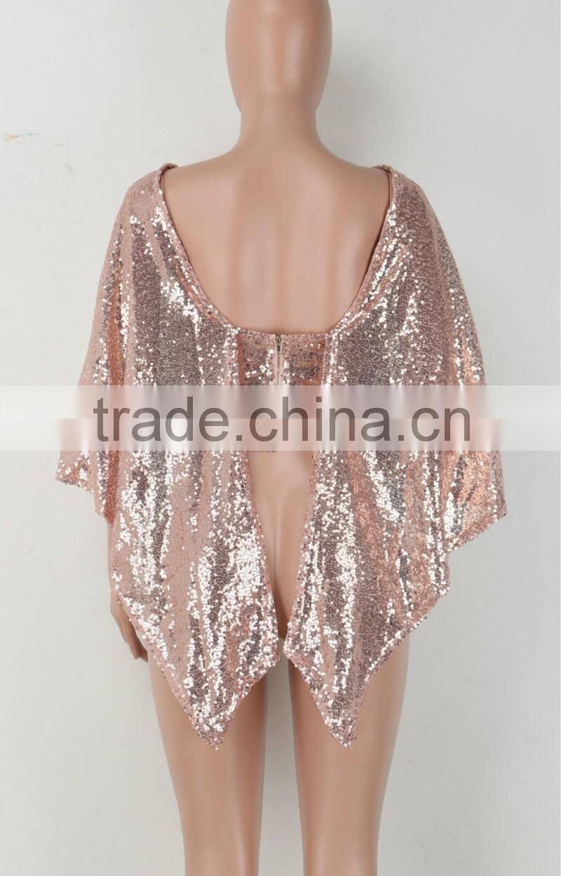 Bonvatt Sexy two color sequins small shawl shirt nightclubs for women