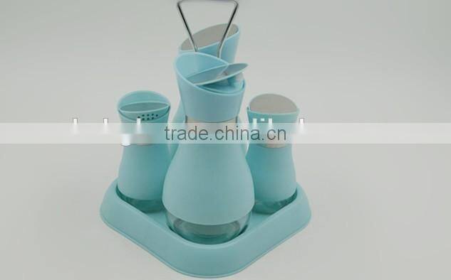 Glass oil vinegar salt pepper set cruet set with plastic coating and stand