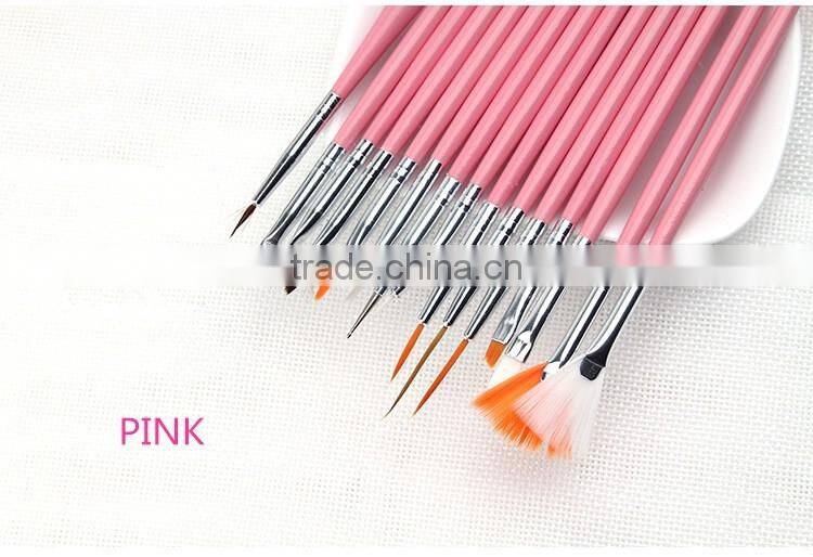 Wholesale 15pcs per set wood handle nail round oil artist paint brush pen set for art painting