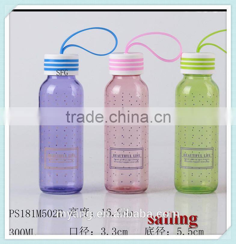 BPA Free 300ml eco friendly PC plastic dull polished water bottle,colorful plastic water bottle