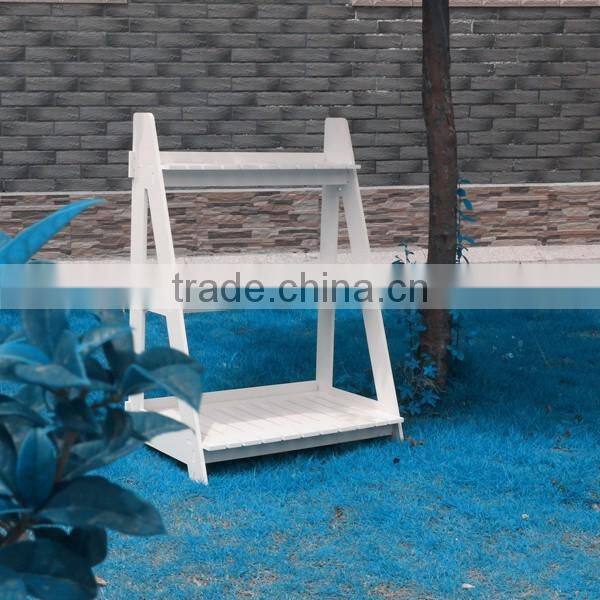 European style 3 layer wood plastic garden flower shelf for plants